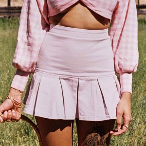 Rescue Me Pleat Denim Mini Skirt Pink