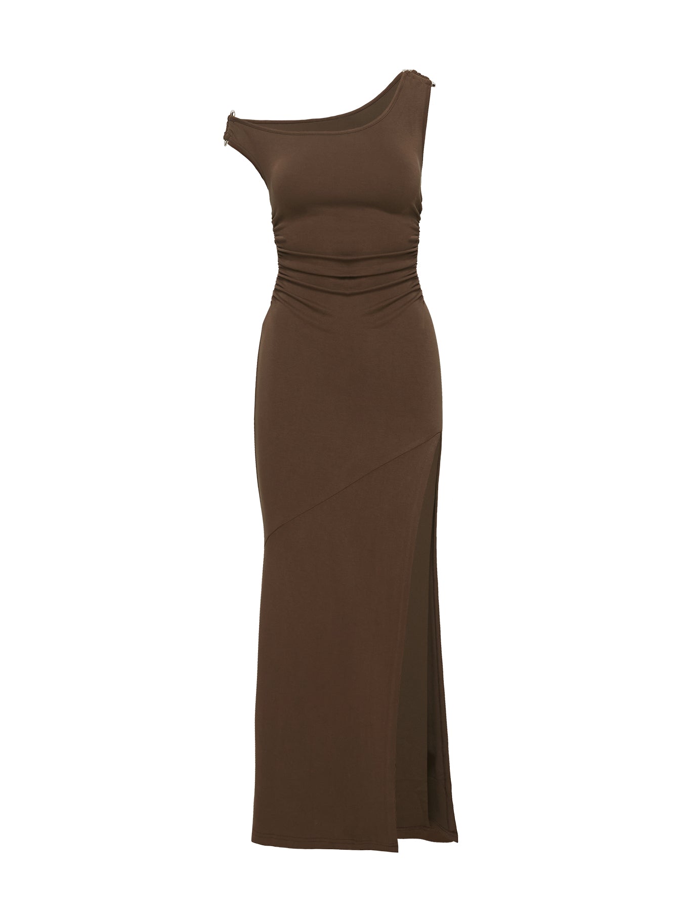 Rios One Shoulder Maxi Dress Brown Curve - Image 8