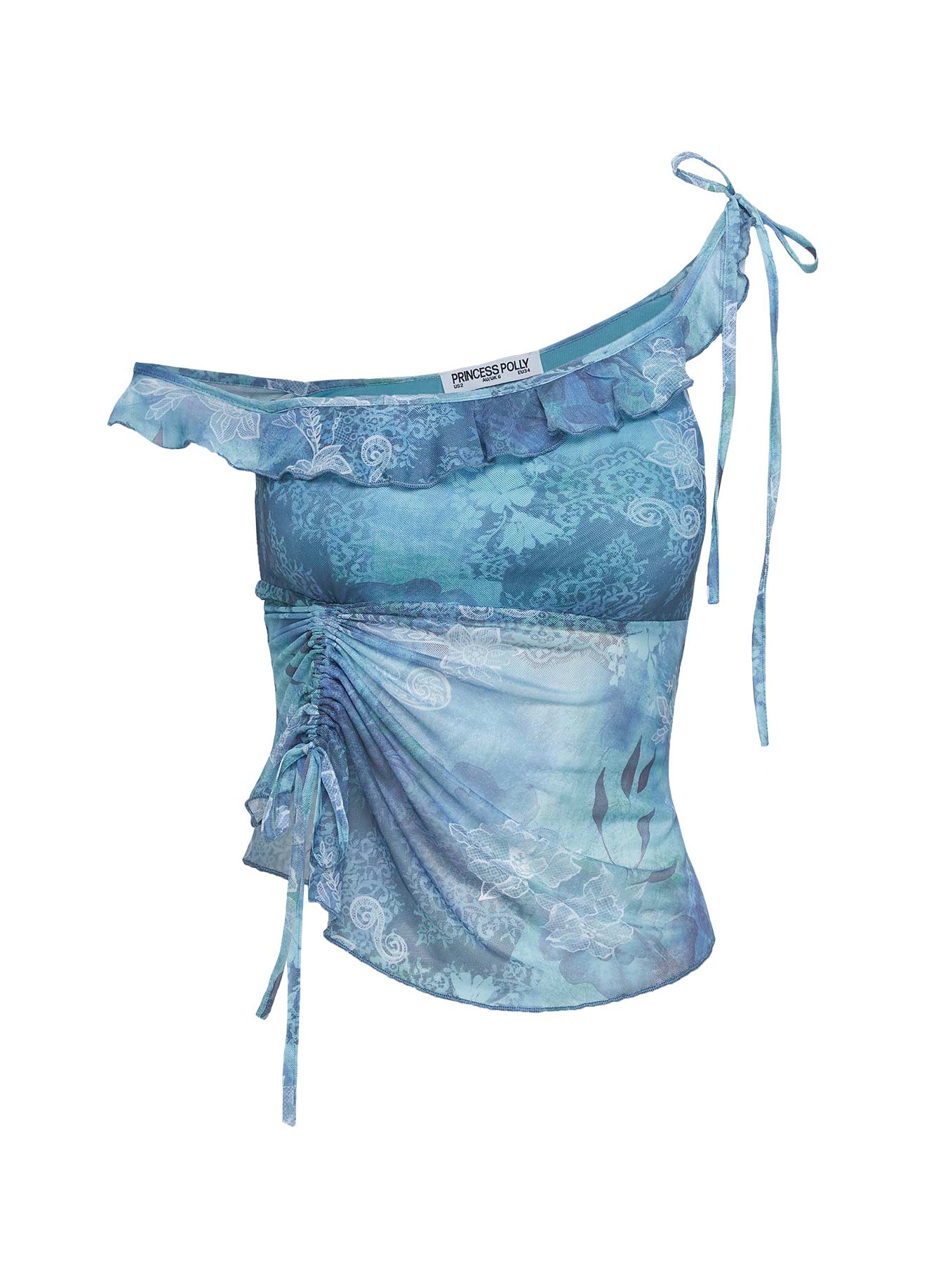 Rosee Off Shoulder Frill Top Blue Mutli - Image 5