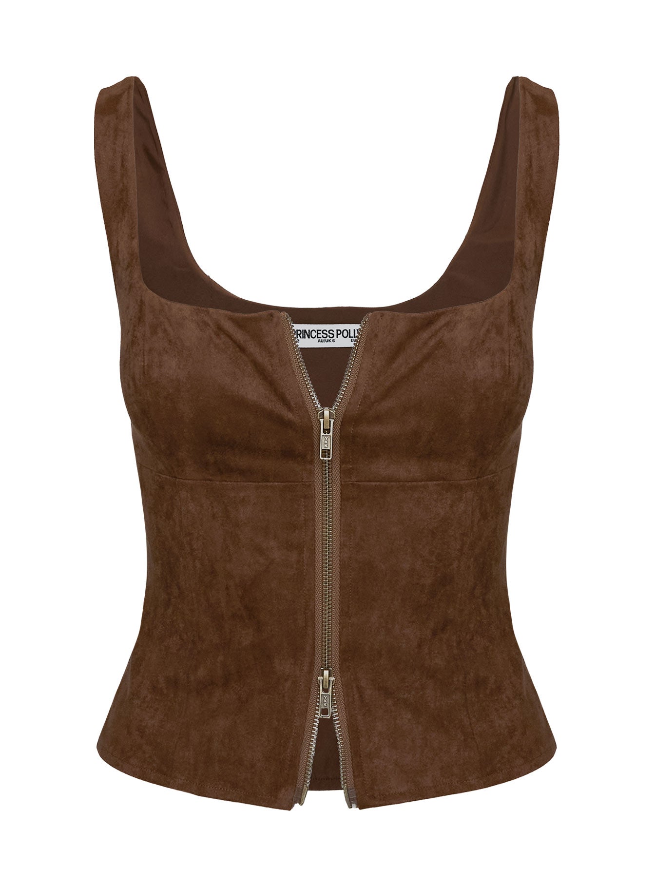 Rodeo Faux Suede Zip Through Top Brown - Image 5