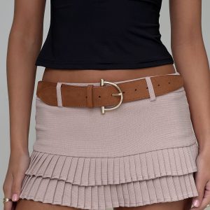 Runey Faux Suede Belt Brown / Gold