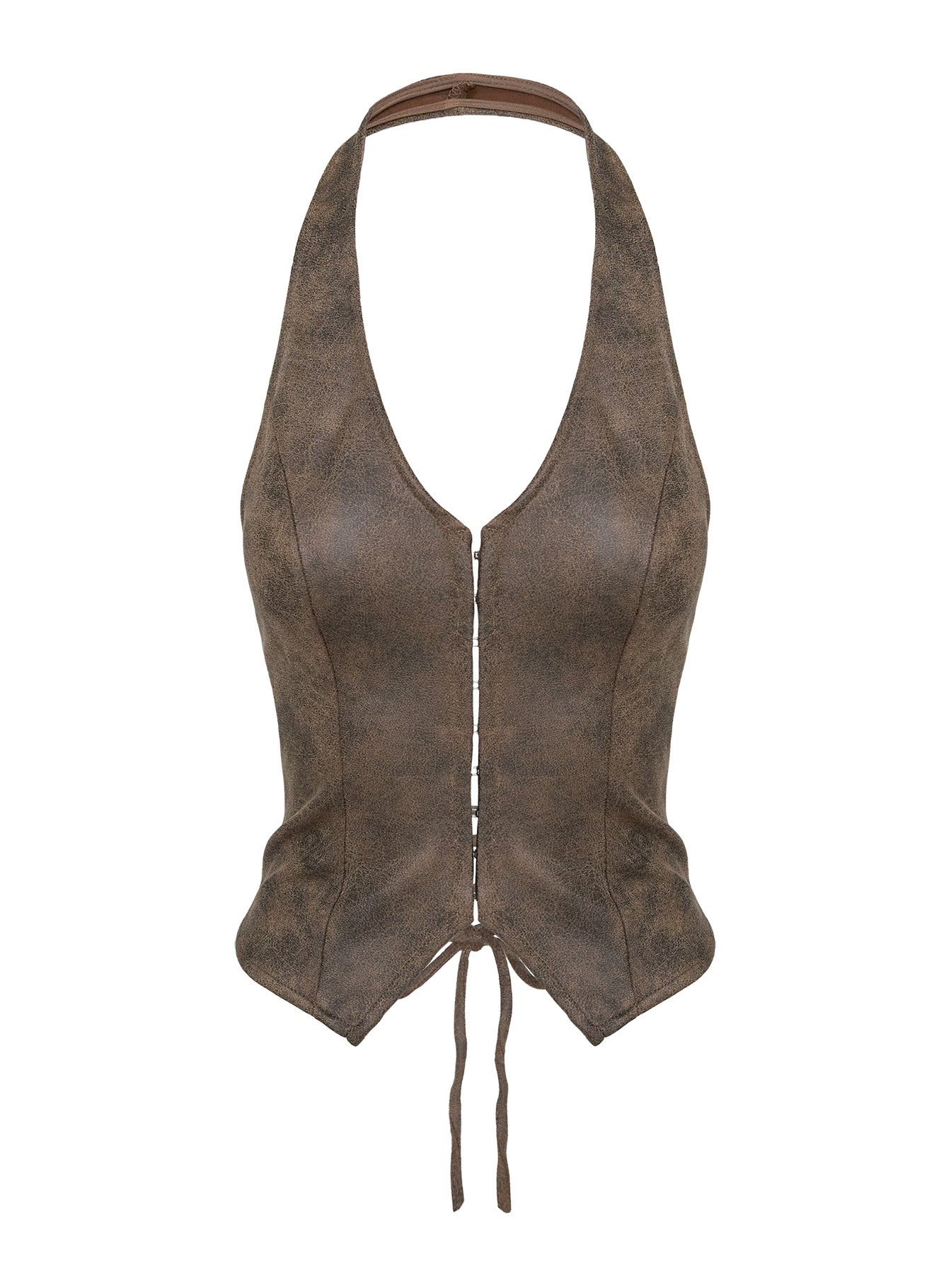 Running Away Faux Leather Halter Top Brown - Image 5