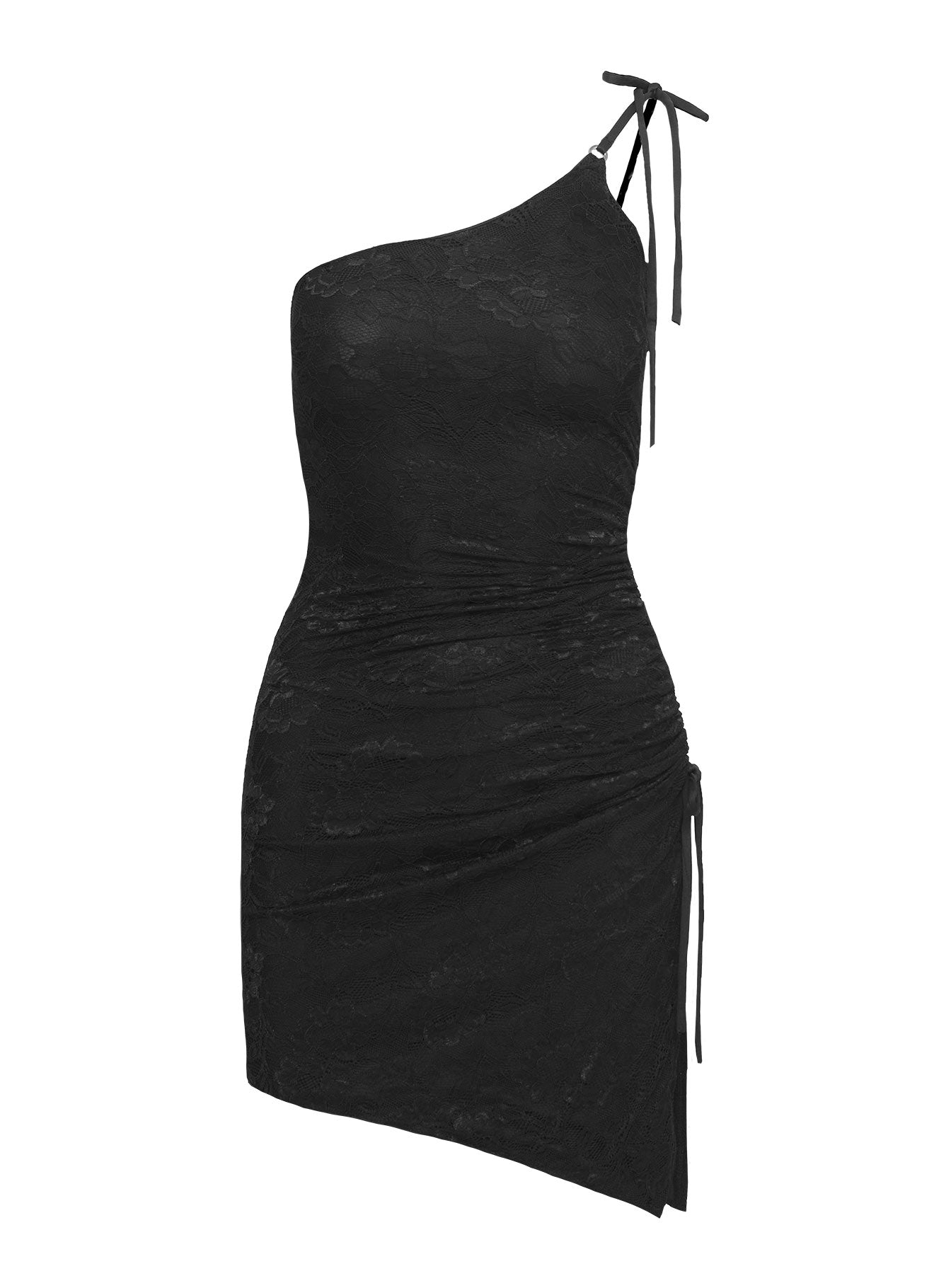 Spindrift One Shoulder Lace Mini Dress Black - Image 5