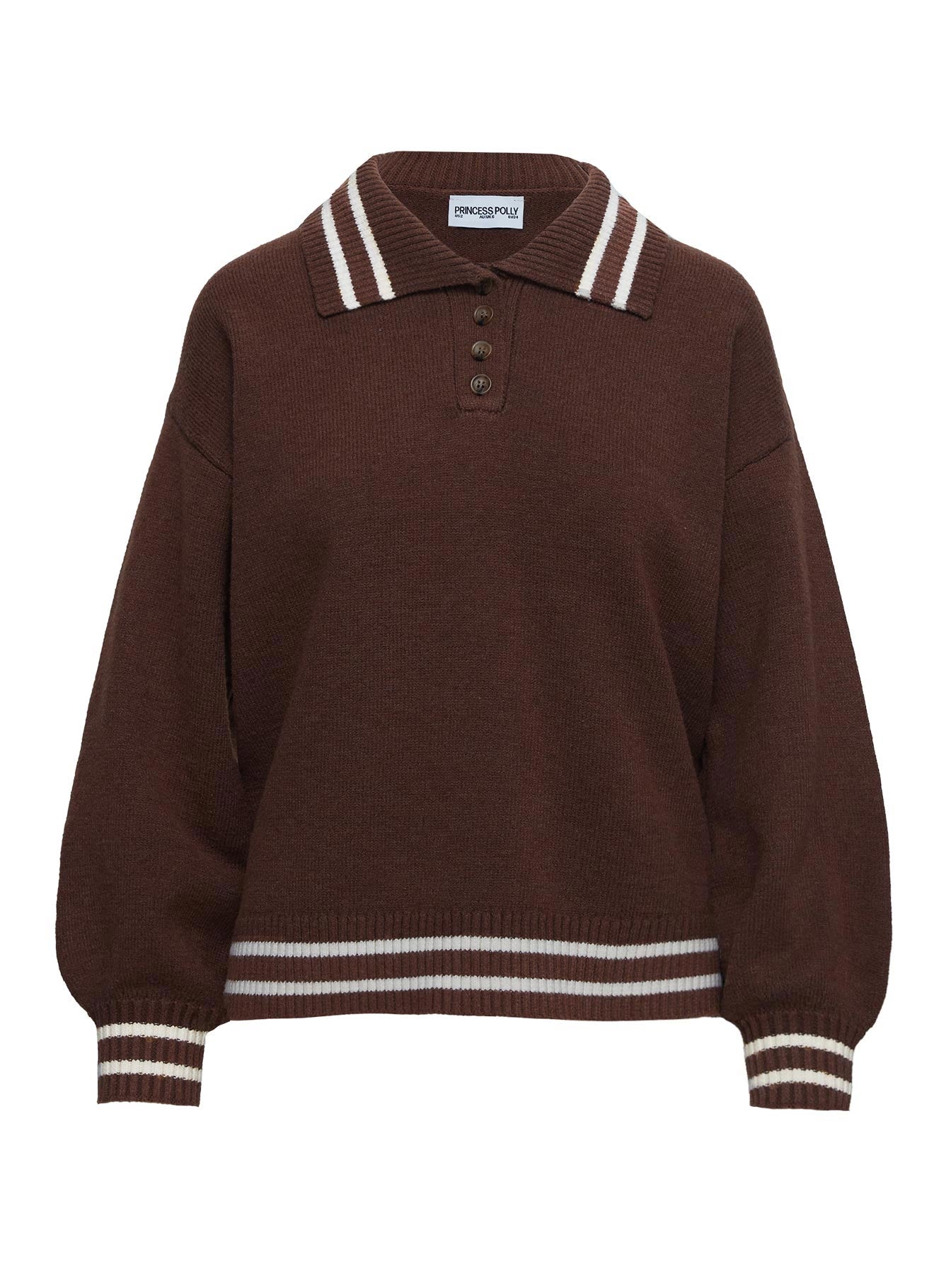 Square One Collared Jumper Brown / Cream - Image 5