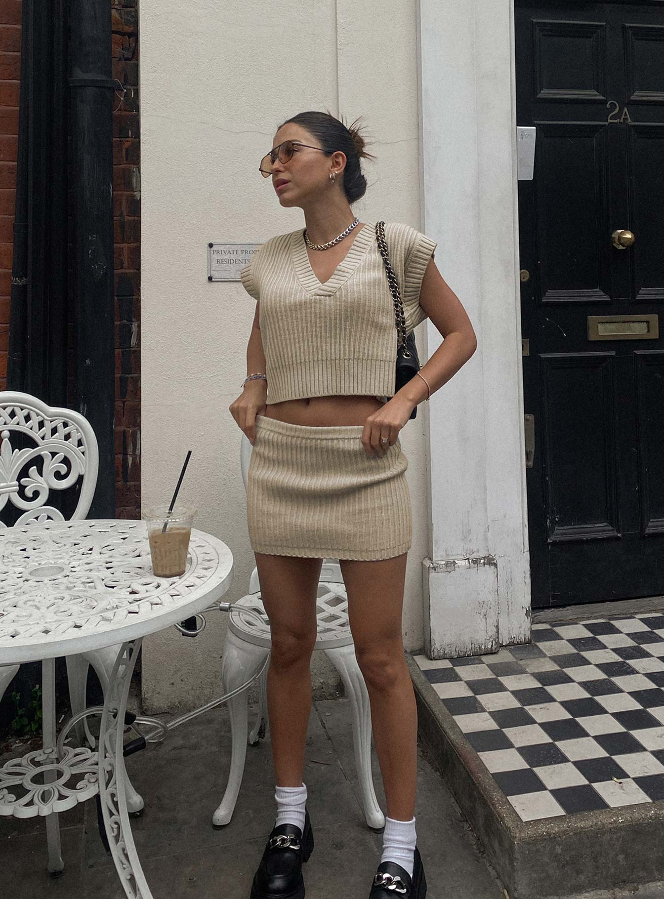 Saddle Knit Mini Skirt Beige - Image 8