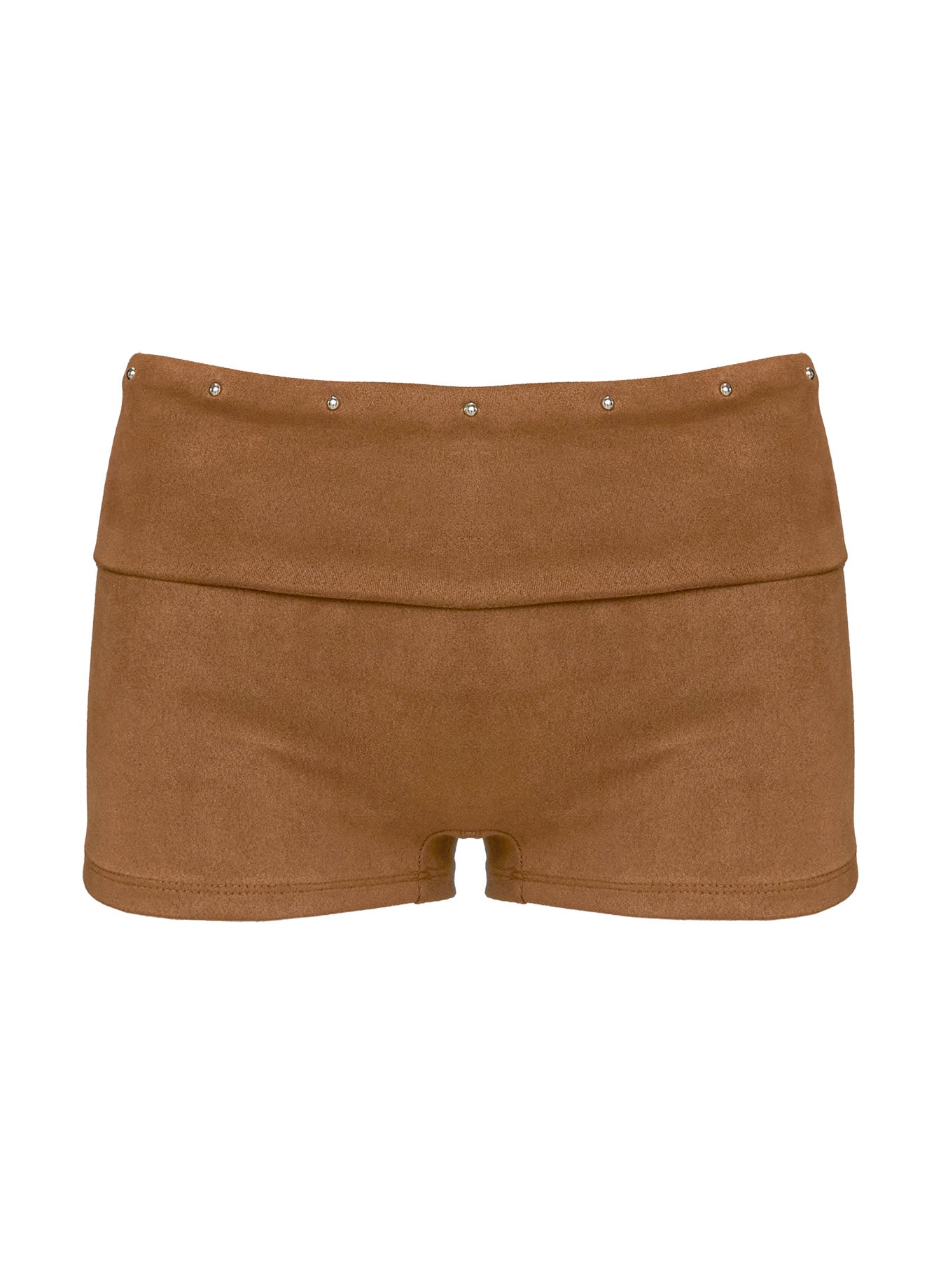 Upgraded Stud Detail Faux Suede Shorts Brown - Image 5