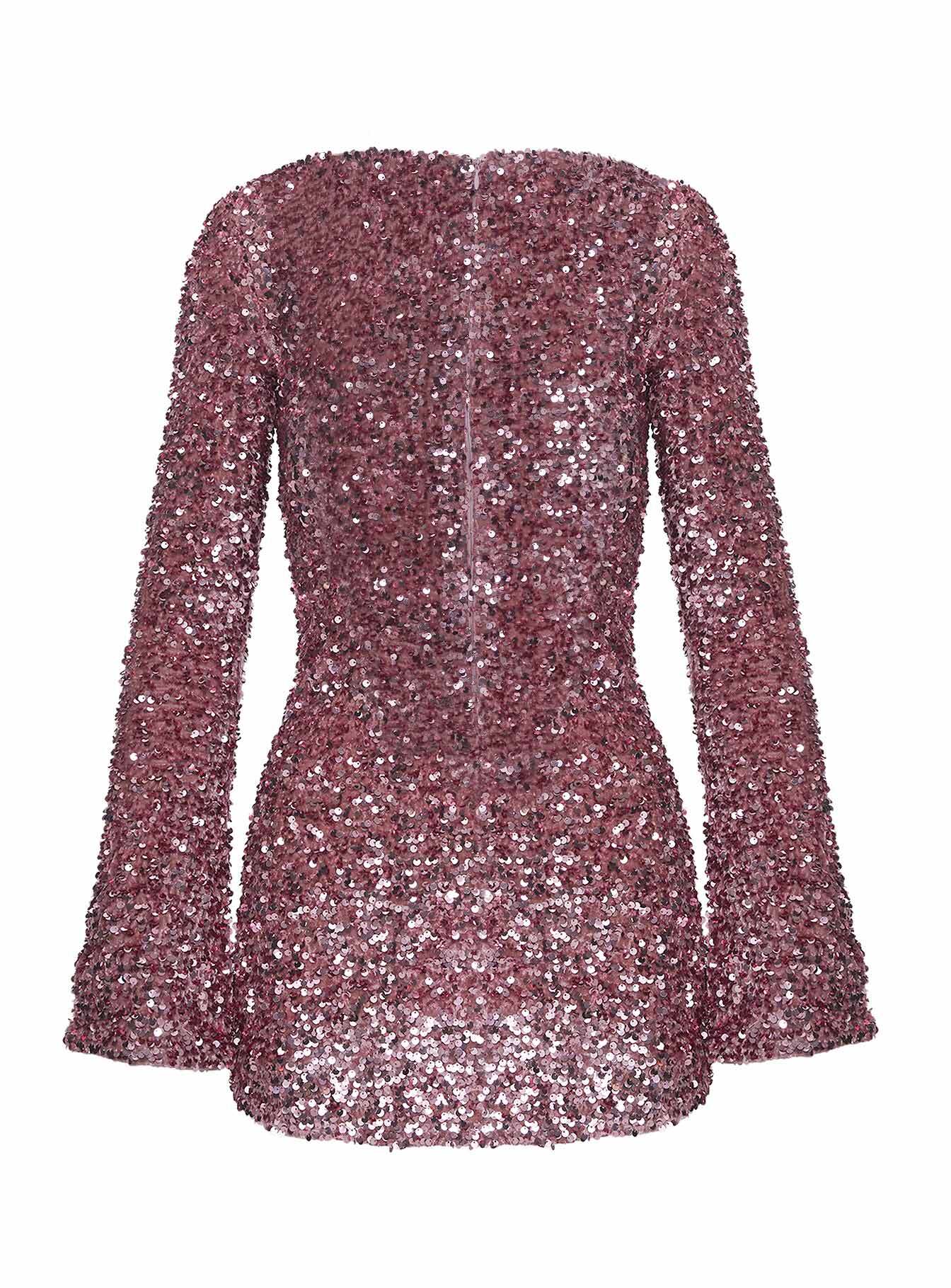 Vinelle Long Sleeve Mini Dress Dusty Pink - Image 6