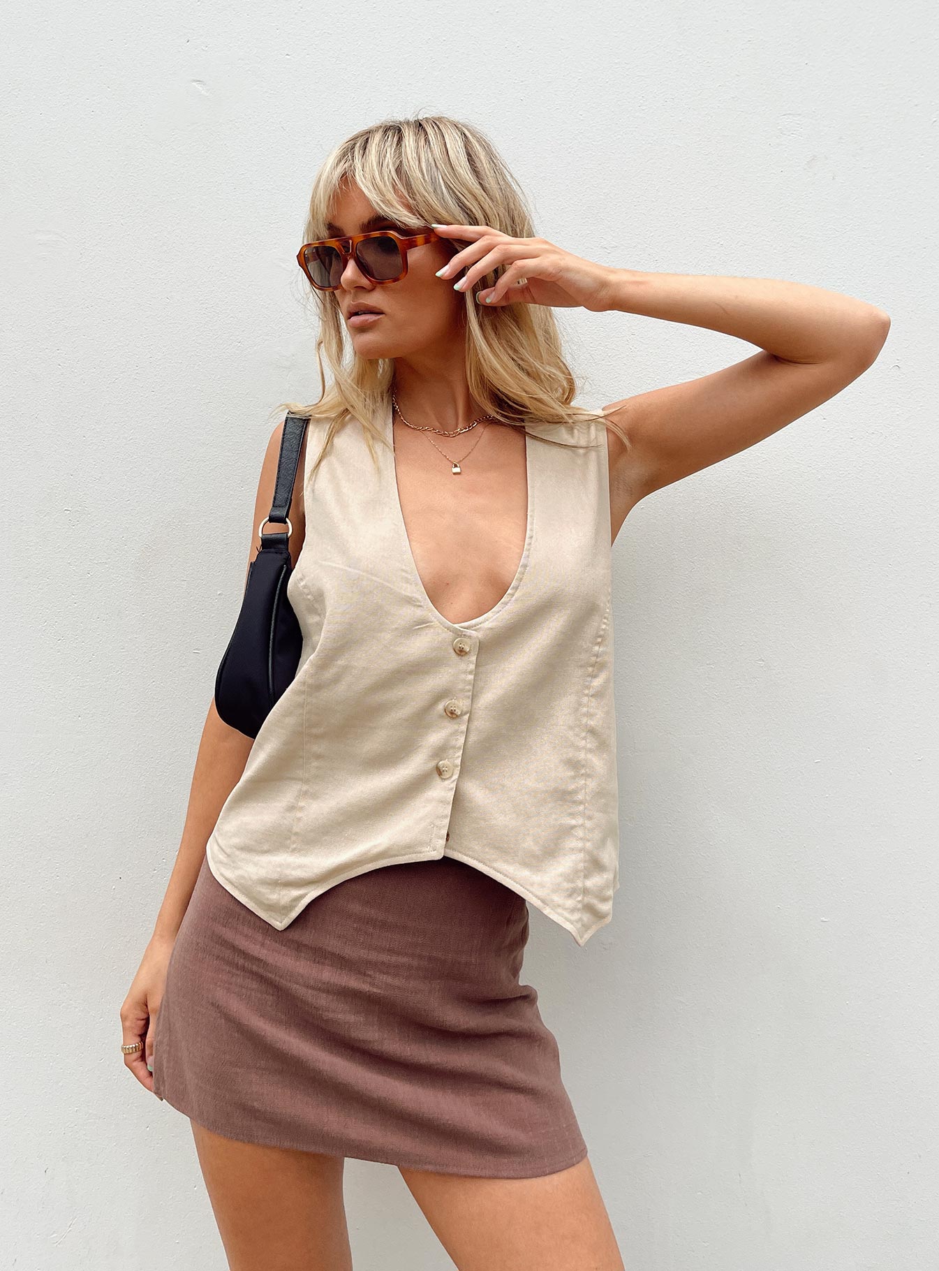 Venti Linen Oversized Vest Beige - Image 2