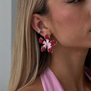 Ysabelle Flower Earrings Pink / Red