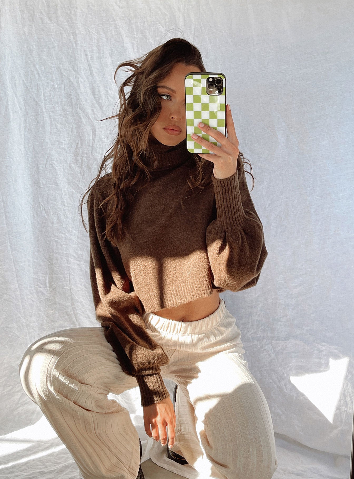 Zahara Cropped Turtleneck Sweater Brown - Image 6