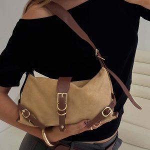 Anatolius Faux Suede Shoulder Bag Brown