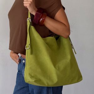 Bonus Points Faux Suede Shoulder Bag Green