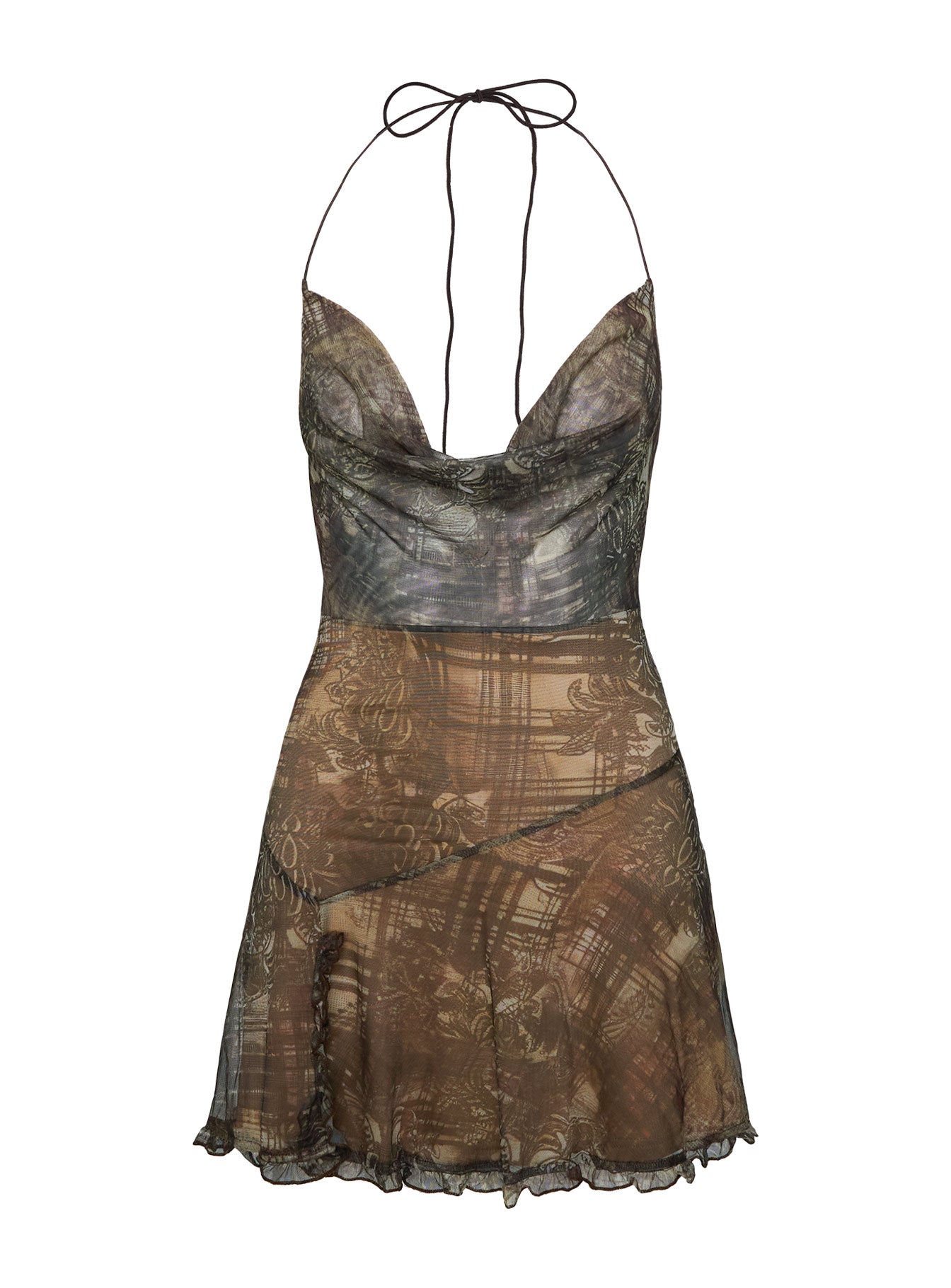 Brilliance Cowl Neck Mini Dress Brown Multi - Image 5