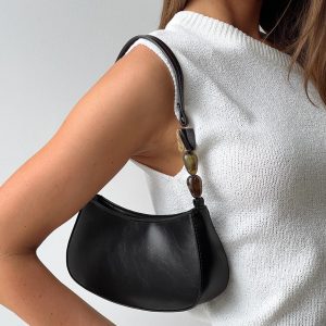 Contradiction Bead Detail Shoulder Bag Black