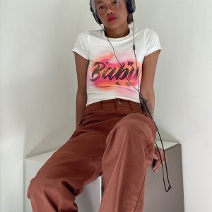 Carissa Wide Leg Denim Jeans Brown