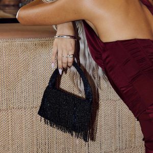 Kiss Goodbye Beaded Tassel Bag Black