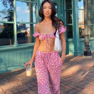 Motel Raya Trouser Apple Check Blush Red