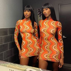 Orion Long Sleeve Mini Dress Orange Multi