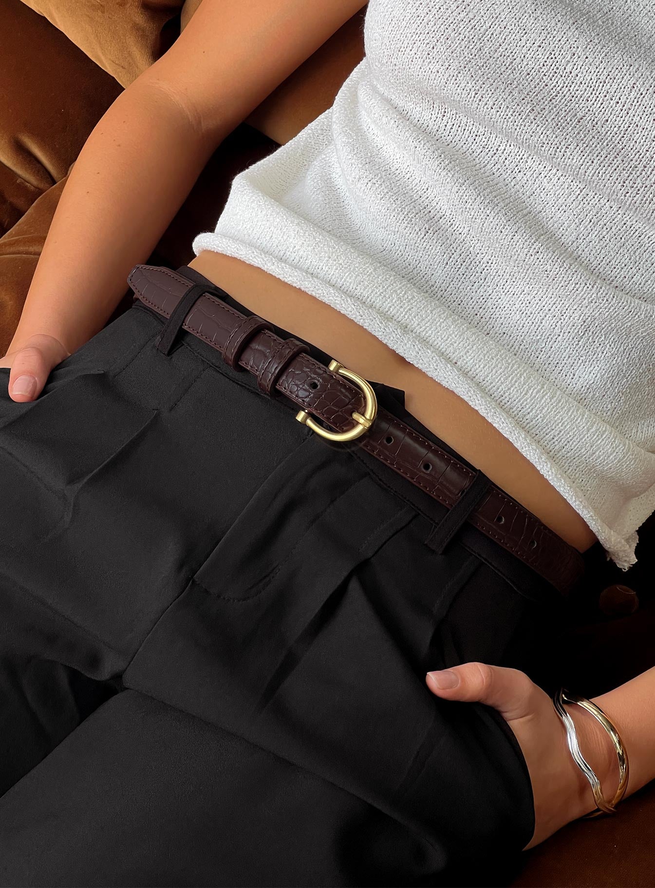 Top Tier Textured Belt Chocolate / Gold