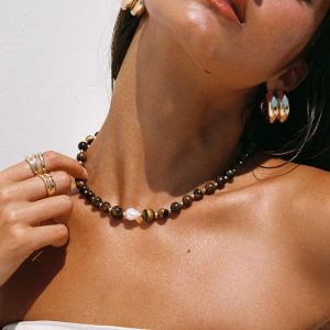 In Your Life Beaded Necklace Brown / Pearl