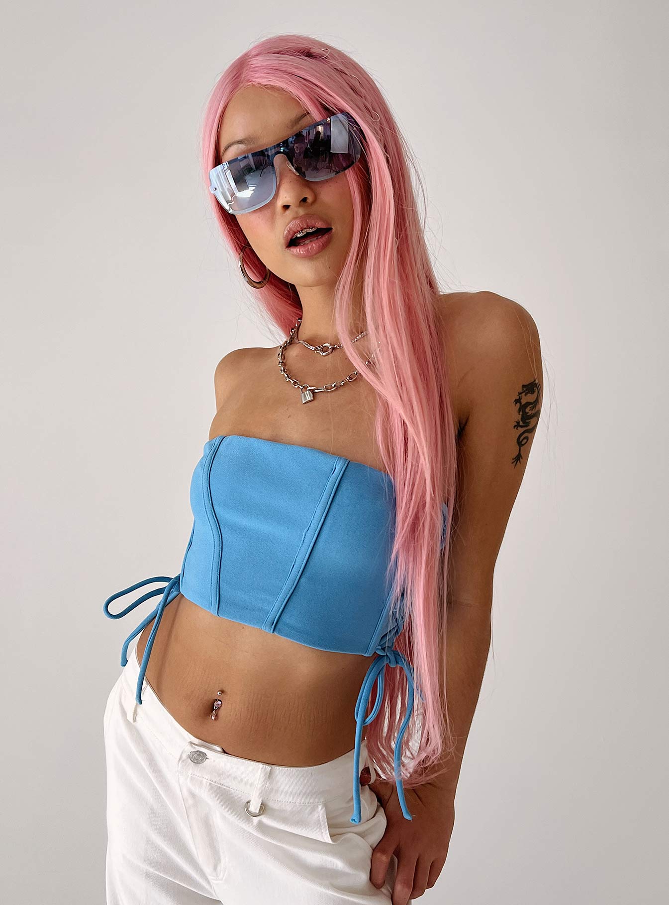 Mylor Strapless Top Blue