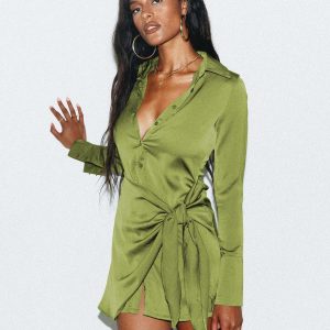 Bodeni Long Sleeve Mini Dress Green
