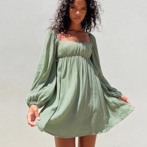 Let's Dance Long Sleeve Mini Dress Sage