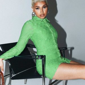 Calvert Long Sleeve Mini Dress Green