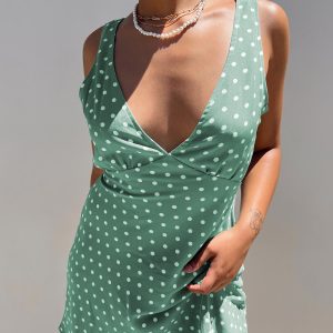 Nellie Mini Dress Green Polka Dot