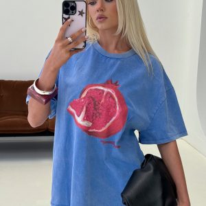 Linsay Oversized Tee Blue / Pomegranate