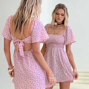 Summer Nights Mini Dress Pink Floral