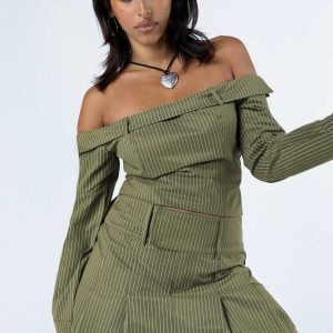 Valentina Cargo Mini Skirt Green Pinstripe