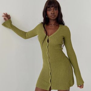Waldin Long Sleeve Mini Dress Olive