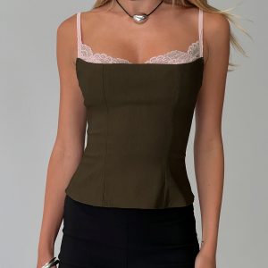 Renaissance Corset Lace Top Olive / Pink