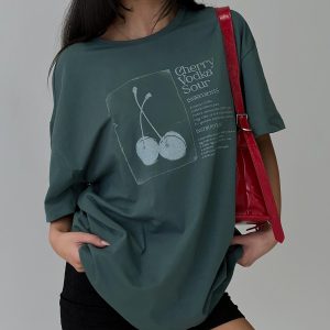 Sour Cherry Oversized Tee Moss Green