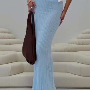 Belle Knit Maxi Skirt Baby Blue