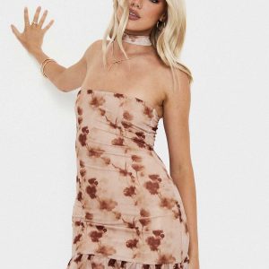 Stockton Strapless Mini Dress Beige Floral