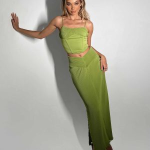 Topakas Plisse Maxi Skirt Green