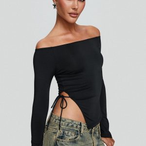 Endellion Off Shoulder Long Sleeve Top Black