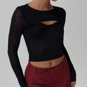 Sandrine Twist Long Sleeve Top Black