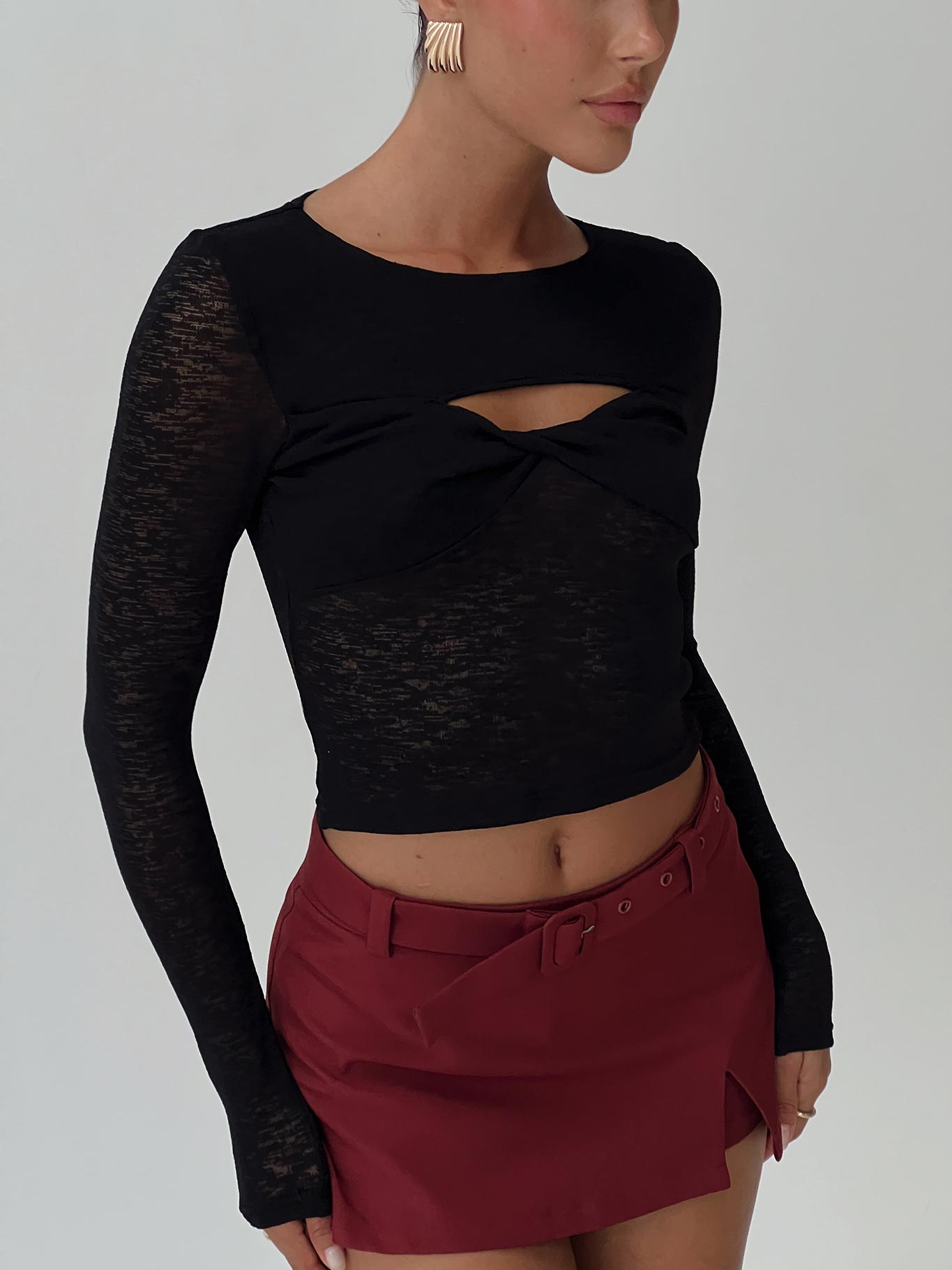 Sandrine Twist Long Sleeve Top Black