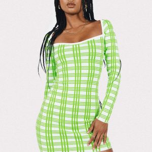Sybil Long Sleeve Mini Dress Green / White