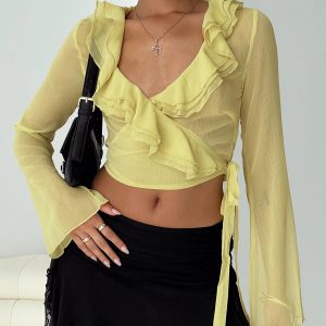 She's Mine Frill Wrap Top Yellow