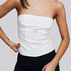 Flounce Strapless Top White