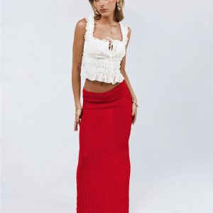 Belle Knit Maxi Skirt Red