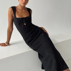 Chosen Girl Linen Blend Midi Dress Black