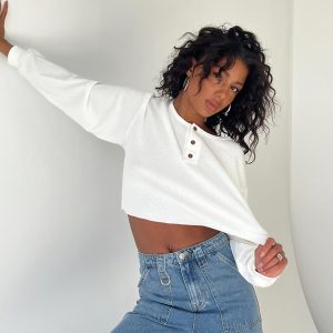 Mia Cropped Henley White