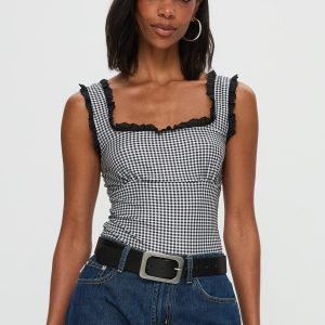 Trustfund Lace Trim Bodysuit Black / White Check