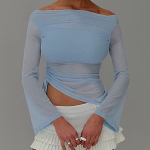Telescopic Off Shoulder Top Blue