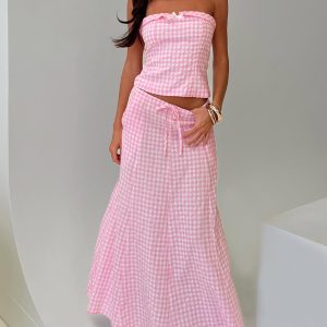 Carmino Maxi Skirt Pink Check